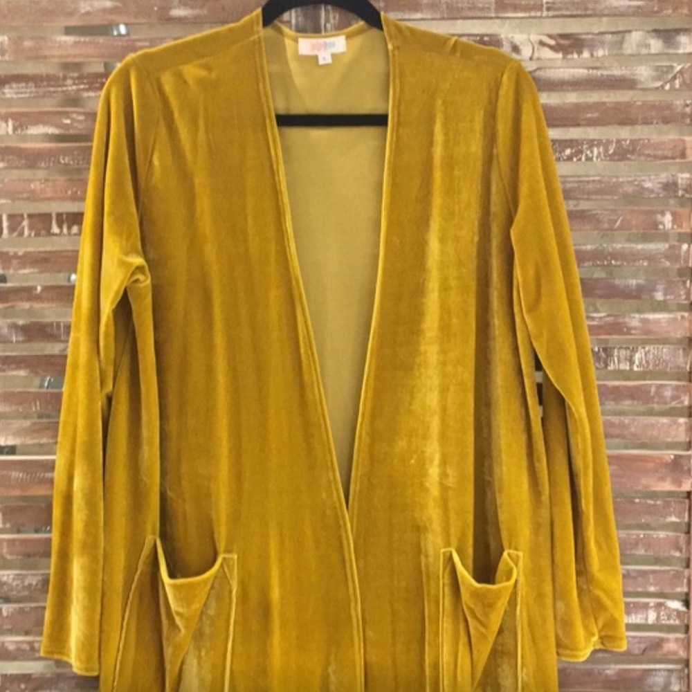 Lularoe Sarah Velvet Mustard Cardigan Lg - Picture 3 of 5